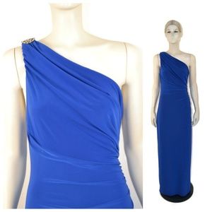 Ralph Lauren Blue One Shoulder Jersey Gown 12